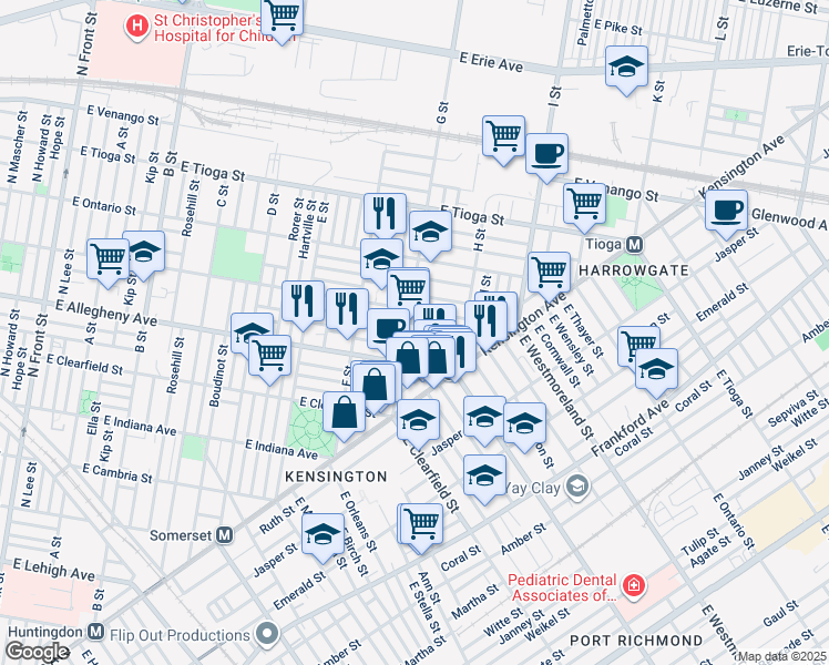 map of restaurants, bars, coffee shops, grocery stores, and more near 809 E Madison St in Philadelphia