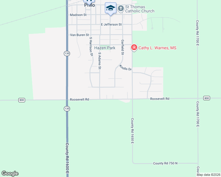 map of restaurants, bars, coffee shops, grocery stores, and more near 207 Eisenhower Drive in Philo