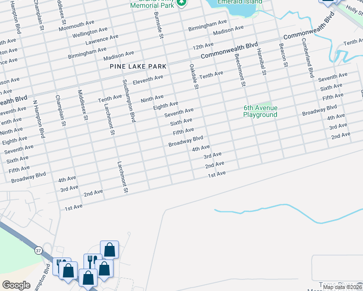 map of restaurants, bars, coffee shops, grocery stores, and more near 401 Burnside Street in Toms River