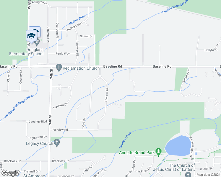 map of restaurants, bars, coffee shops, grocery stores, and more near 584 Theresa Drive in Boulder