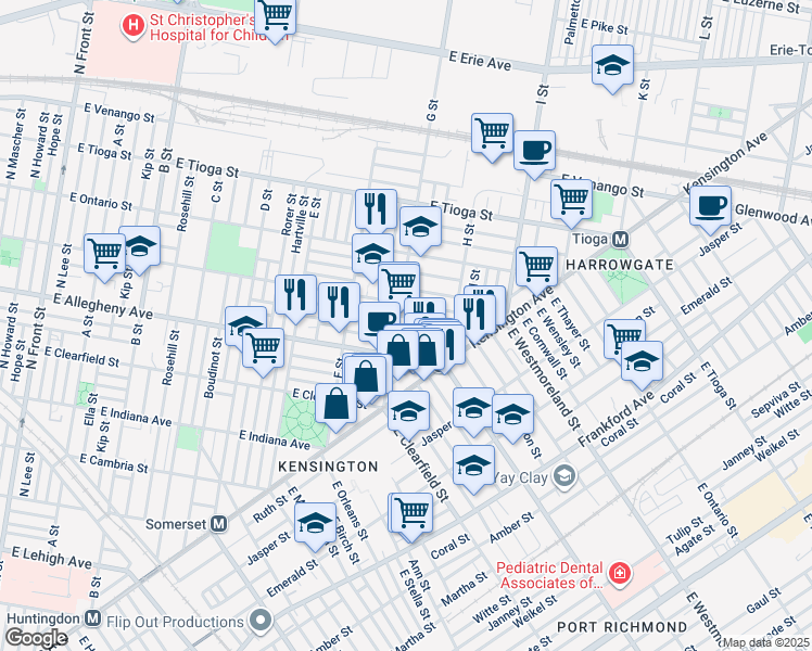 map of restaurants, bars, coffee shops, grocery stores, and more near 809 E Madison St in Philadelphia
