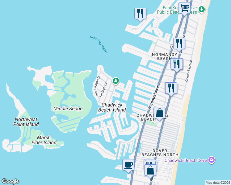 map of restaurants, bars, coffee shops, grocery stores, and more near 426 Cocoa Court in Lavallette