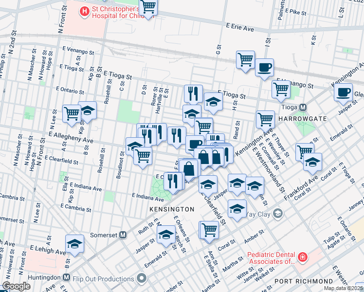 map of restaurants, bars, coffee shops, grocery stores, and more near 702 East Madison Street in Philadelphia