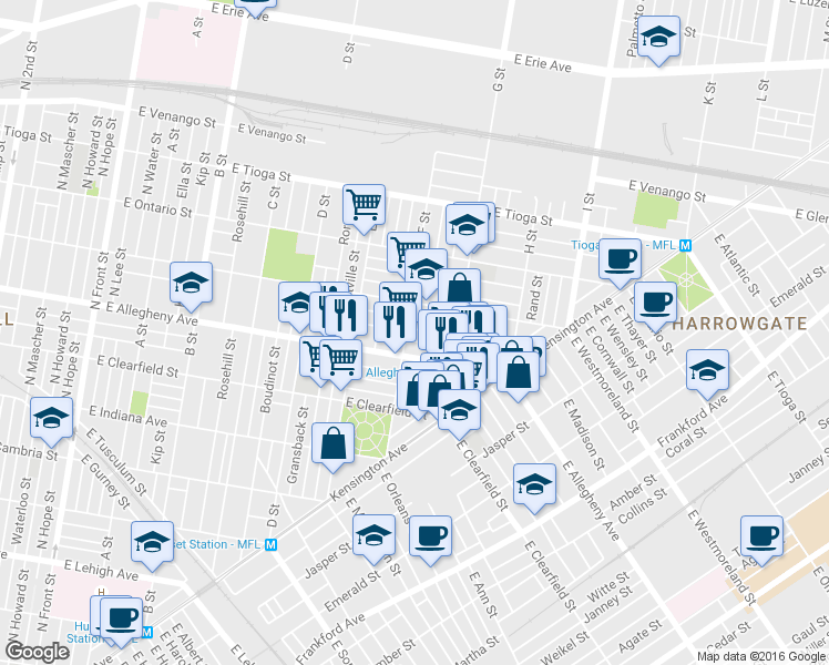 map of restaurants, bars, coffee shops, grocery stores, and more near in Philadelphia