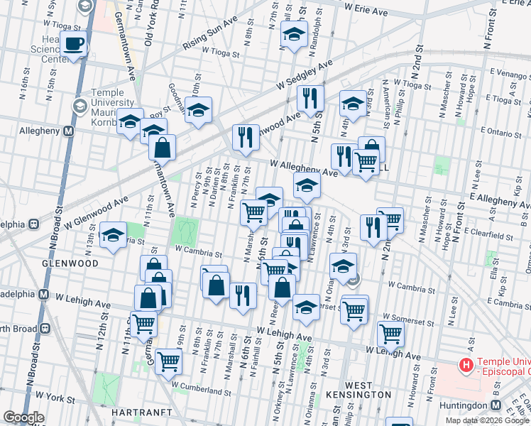 map of restaurants, bars, coffee shops, grocery stores, and more near 3024 North 6th Street in Philadelphia