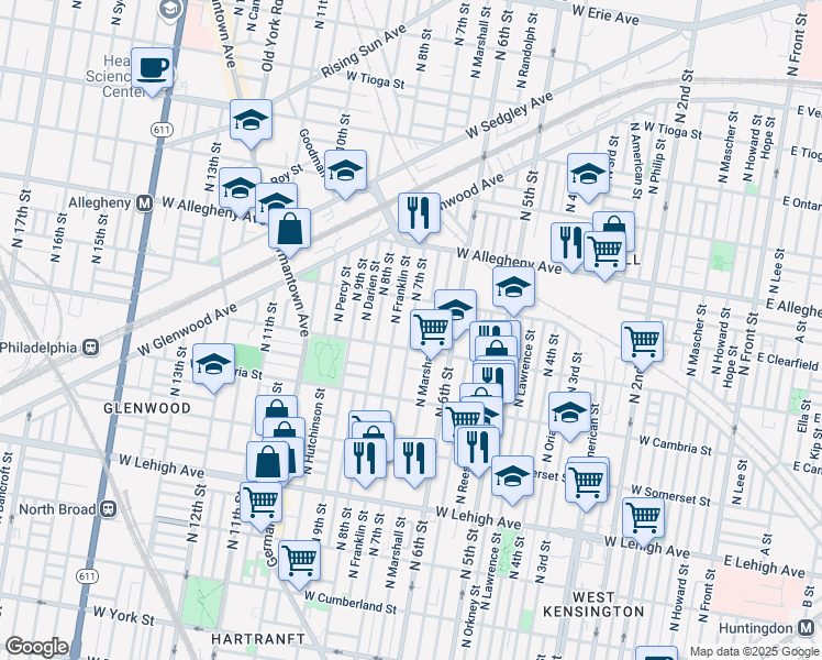 map of restaurants, bars, coffee shops, grocery stores, and more near 3017 North 7th Street in Philadelphia
