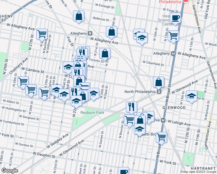 map of restaurants, bars, coffee shops, grocery stores, and more near 2842 North 19th Street in Philadelphia