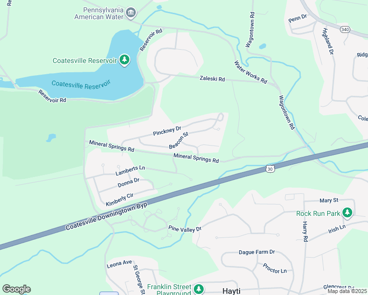 map of restaurants, bars, coffee shops, grocery stores, and more near 200 Cambridge Way in Coatesville
