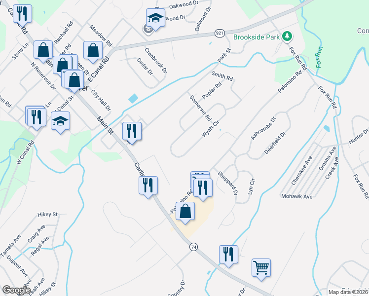 map of restaurants, bars, coffee shops, grocery stores, and more near 2033 Wyatt Circle in Dover