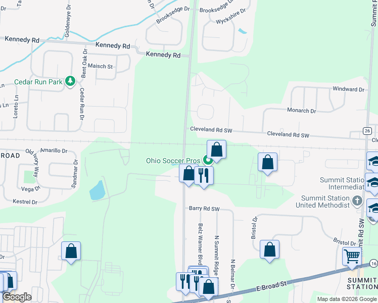 map of restaurants, bars, coffee shops, grocery stores, and more near 6725 Taylor Road Southwest in Reynoldsburg