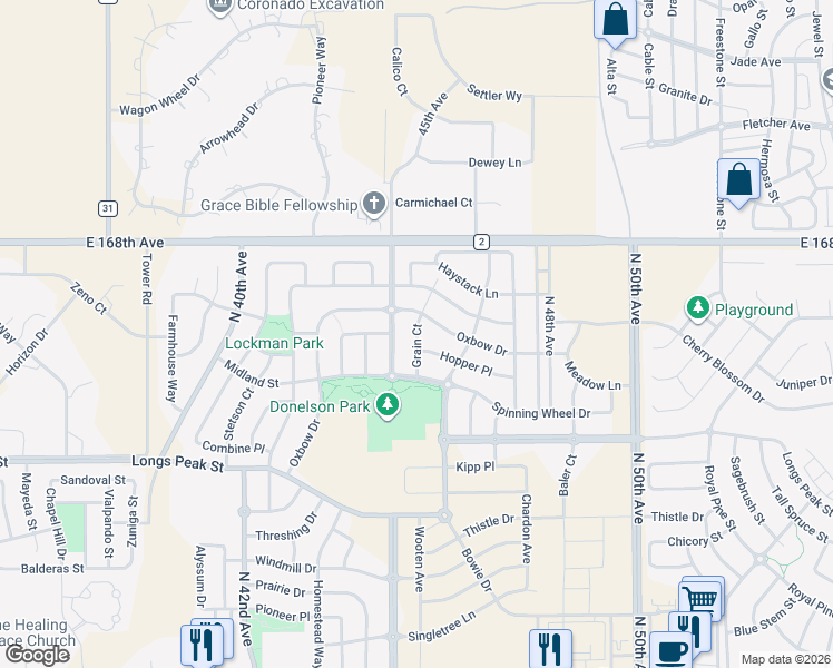 map of restaurants, bars, coffee shops, grocery stores, and more near 555 Grain Court in Brighton