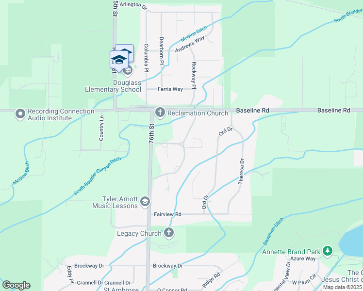 map of restaurants, bars, coffee shops, grocery stores, and more near 7690 Watonga Way in Boulder