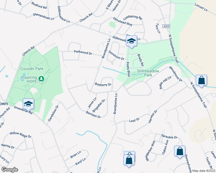 map of restaurants, bars, coffee shops, grocery stores, and more near 515 Bayberry Drive in York