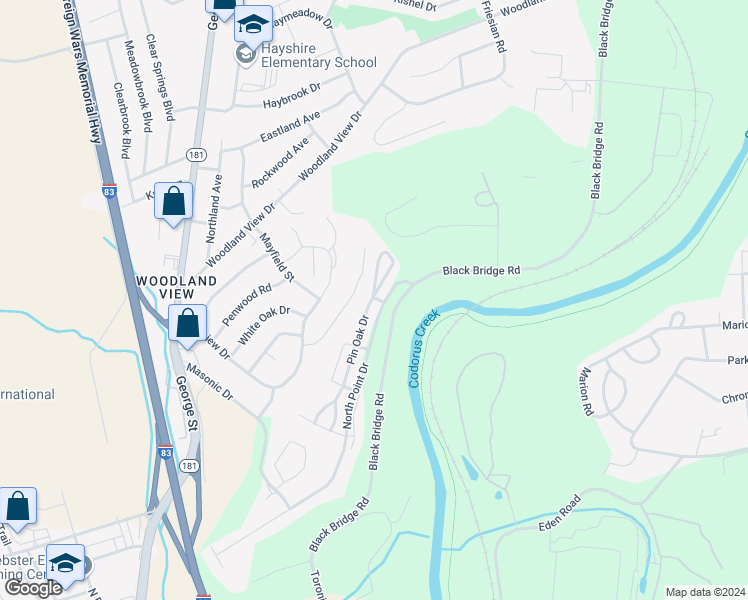map of restaurants, bars, coffee shops, grocery stores, and more near 2495 Pin Oak Drive in York