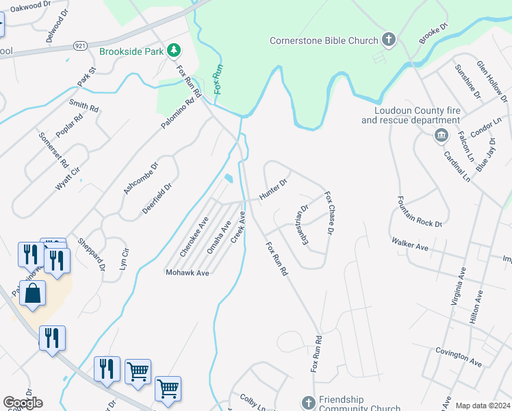 map of restaurants, bars, coffee shops, grocery stores, and more near 1502 Hunter Drive in Dover