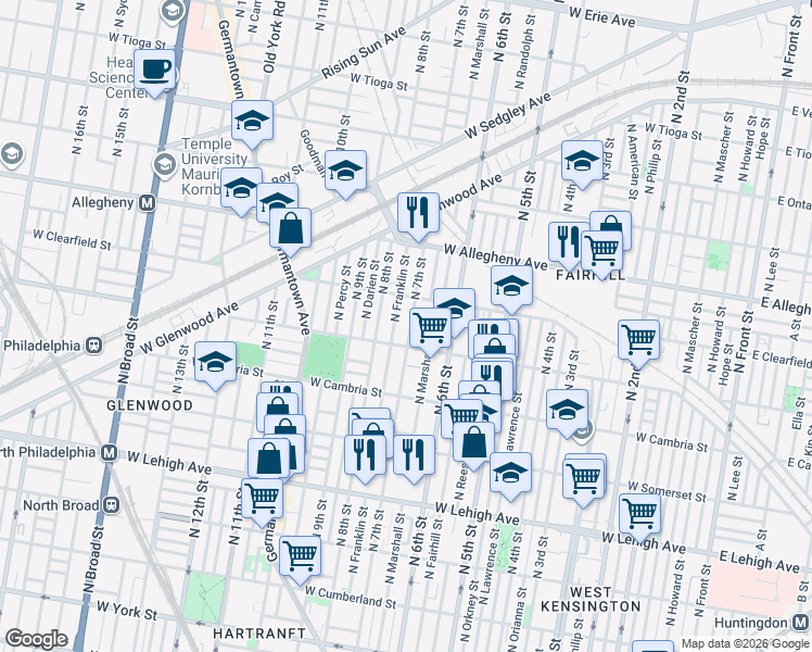 map of restaurants, bars, coffee shops, grocery stores, and more near 3017 North 7th Street in Philadelphia
