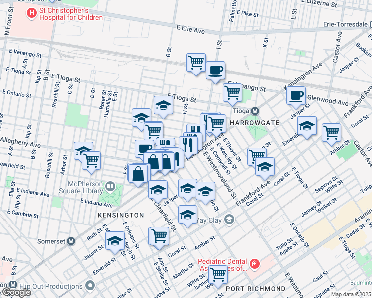 map of restaurants, bars, coffee shops, grocery stores, and more near 3226 Potter Street in Philadelphia