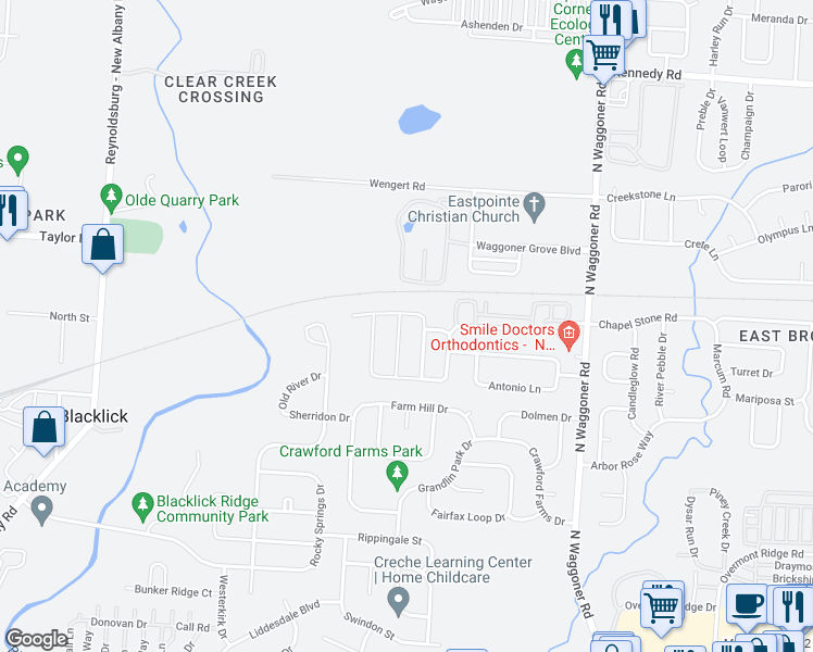 map of restaurants, bars, coffee shops, grocery stores, and more near 638 Colebridge Drive in Blacklick