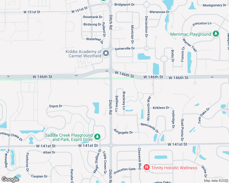 map of restaurants, bars, coffee shops, grocery stores, and more near 14534 Baldwin Lane in Carmel