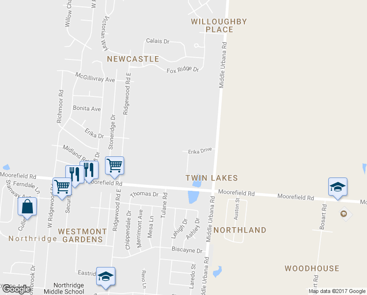 map of restaurants, bars, coffee shops, grocery stores, and more near 1850 Erika Drive in Springfield