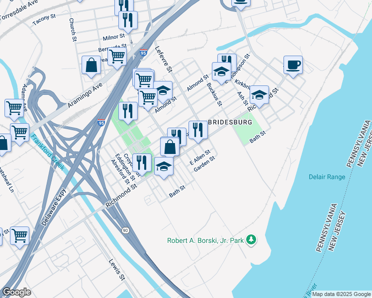 map of restaurants, bars, coffee shops, grocery stores, and more near 2763 Orthodox Street in Philadelphia