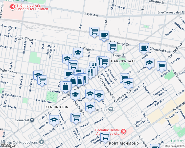 map of restaurants, bars, coffee shops, grocery stores, and more near 3227 Potter Street in Philadelphia