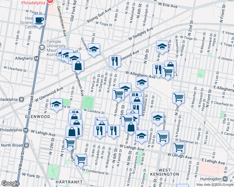 map of restaurants, bars, coffee shops, grocery stores, and more near 3017 North 7th Street in Philadelphia