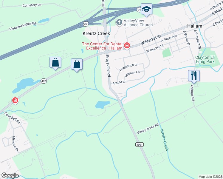 map of restaurants, bars, coffee shops, grocery stores, and more near 215 Freysville Road in York