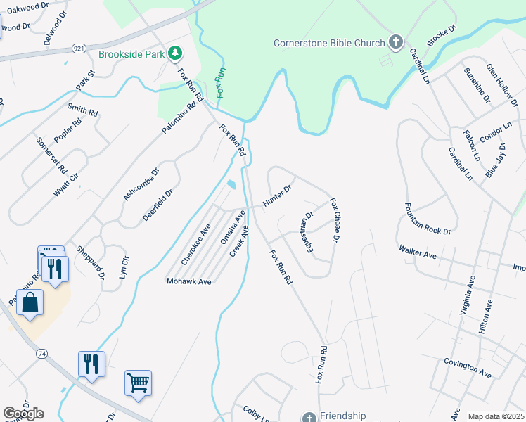 map of restaurants, bars, coffee shops, grocery stores, and more near 1500 Hunter Drive in Dover