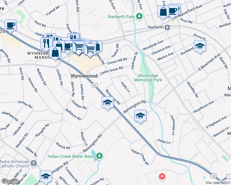 map of restaurants, bars, coffee shops, grocery stores, and more near 430 Williams Road in Wynnewood