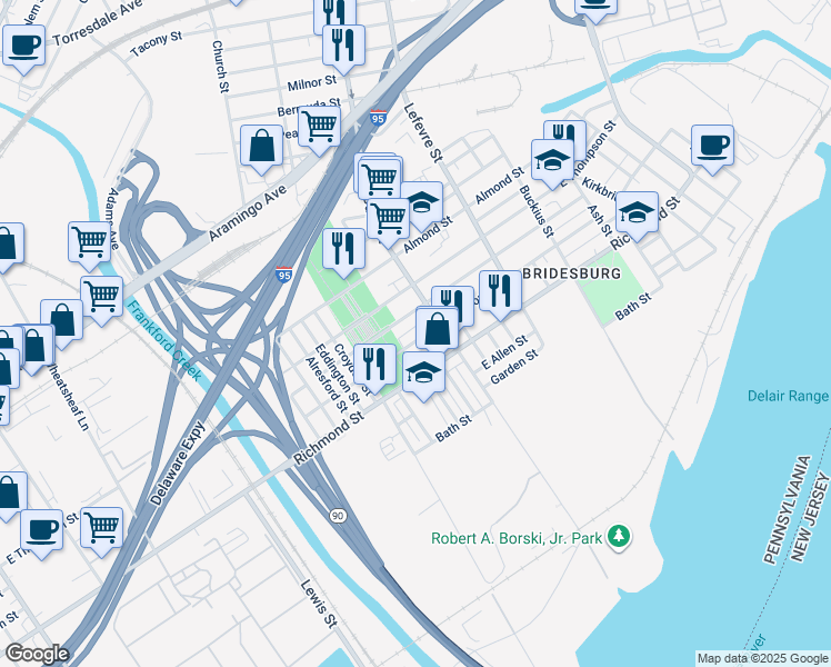 map of restaurants, bars, coffee shops, grocery stores, and more near 4348 Salmon Street in Philadelphia