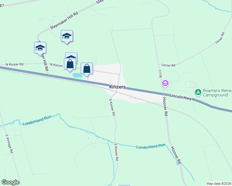 map of restaurants, bars, coffee shops, grocery stores, and more near 35 Kinzer Road in Kinzers