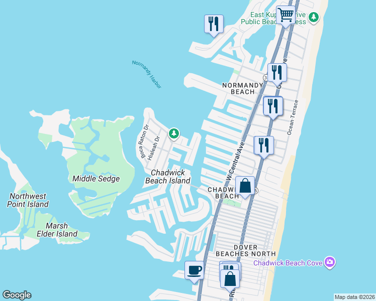 map of restaurants, bars, coffee shops, grocery stores, and more near 419 Delray Drive in Lavallette