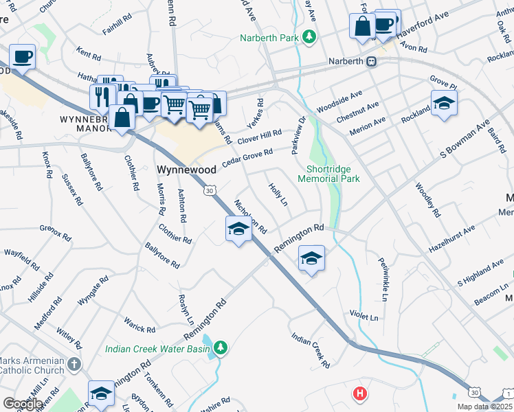 map of restaurants, bars, coffee shops, grocery stores, and more near 430 Williams Road in Wynnewood