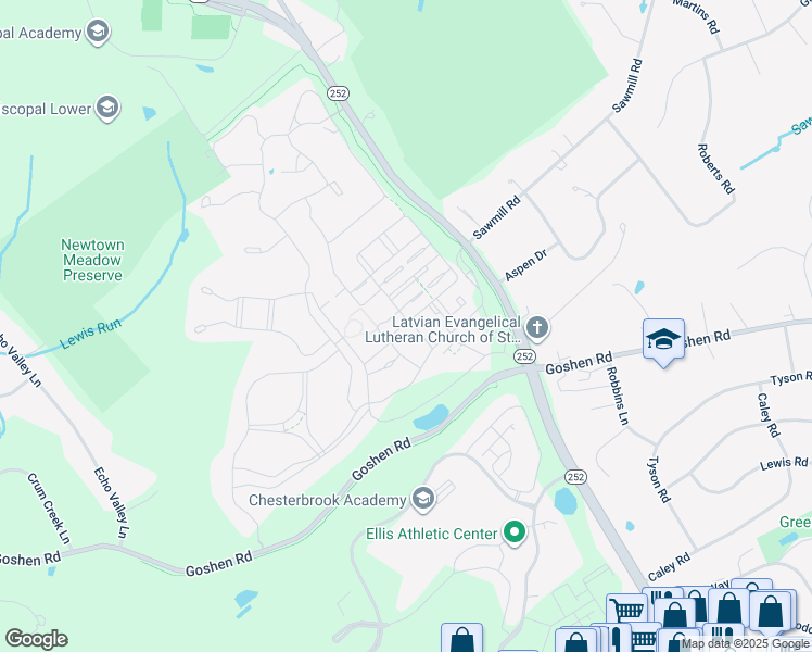 map of restaurants, bars, coffee shops, grocery stores, and more near 310 Sunny Brook Lane in Newtown Square