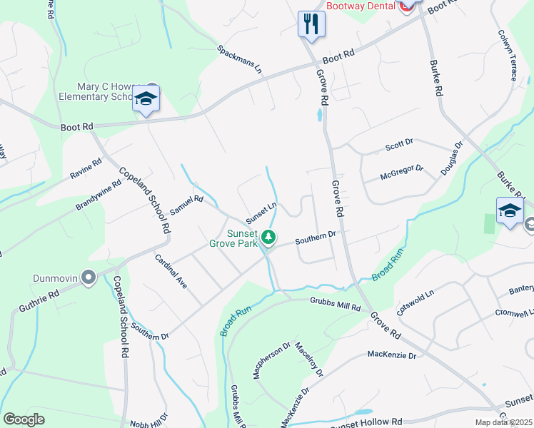 map of restaurants, bars, coffee shops, grocery stores, and more near 520 Sunset Lane in West Chester