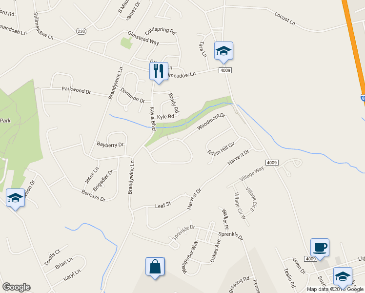map of restaurants, bars, coffee shops, grocery stores, and more near 1007 Hearthridge Lane in York