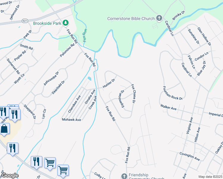 map of restaurants, bars, coffee shops, grocery stores, and more near 3780 Fox Chase Court in Dover