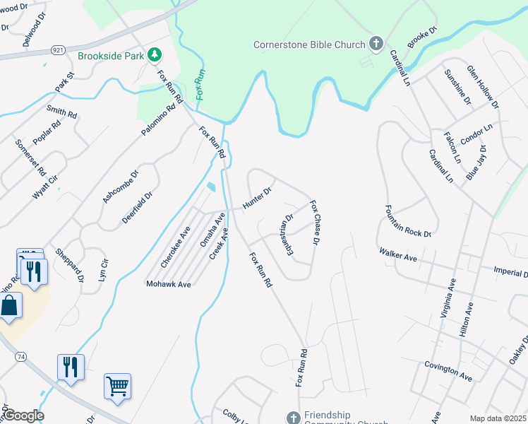 map of restaurants, bars, coffee shops, grocery stores, and more near 3780 Fox Chase Court in Dover