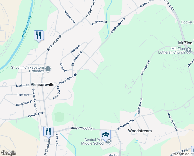 map of restaurants, bars, coffee shops, grocery stores, and more near Radio Road in York