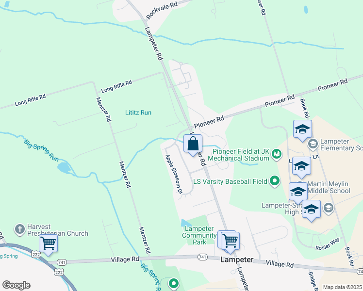 map of restaurants, bars, coffee shops, grocery stores, and more near 3 Apple Blossom Drive in Lancaster