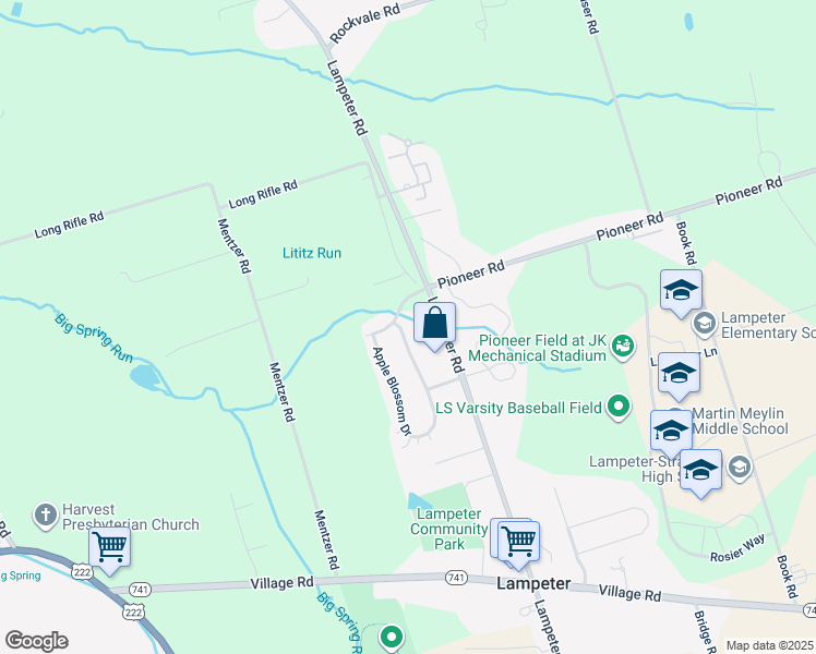 map of restaurants, bars, coffee shops, grocery stores, and more near 3 Apple Blossom Drive in Lancaster