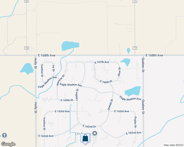 map of restaurants, bars, coffee shops, grocery stores, and more near 16648 Leyden Street in Brighton