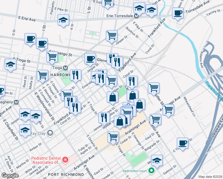 map of restaurants, bars, coffee shops, grocery stores, and more near in Philadelphia