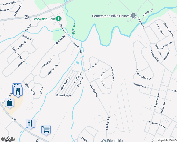 map of restaurants, bars, coffee shops, grocery stores, and more near 1500 Hunter Drive in Dover