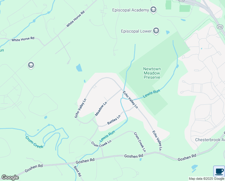 map of restaurants, bars, coffee shops, grocery stores, and more near 4103 Meadow Lane in Newtown Square