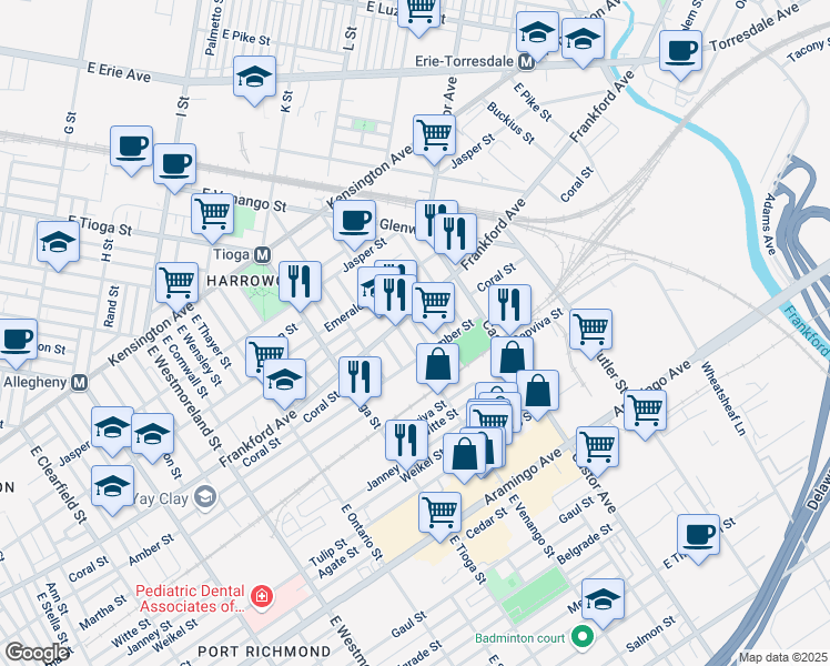 map of restaurants, bars, coffee shops, grocery stores, and more near in Philadelphia