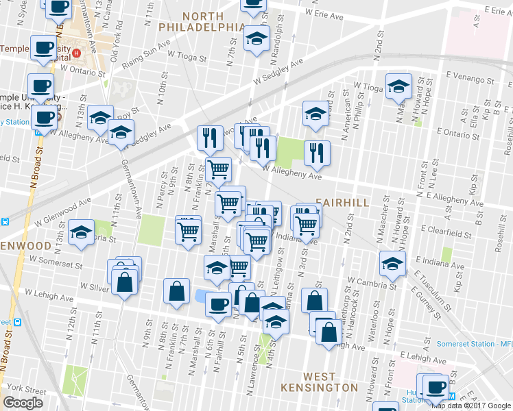 map of restaurants, bars, coffee shops, grocery stores, and more near 3065 North Reese Street in Philadelphia