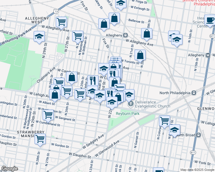 map of restaurants, bars, coffee shops, grocery stores, and more near 2824 North Croskey Street in Philadelphia