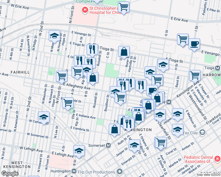 map of restaurants, bars, coffee shops, grocery stores, and more near 3205 Boudinot Street in Philadelphia